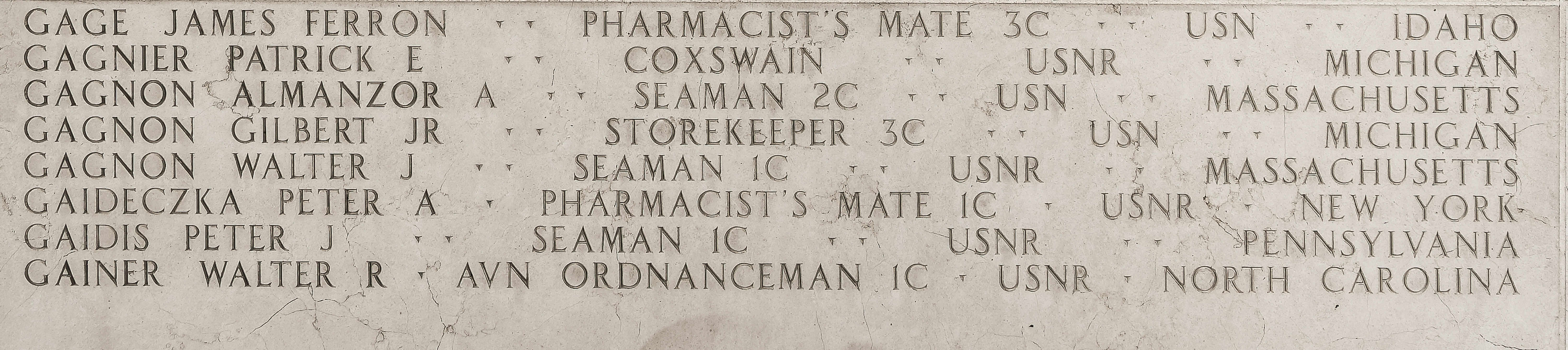 James Ferron Gage, Pharmacist's Mate Third Class